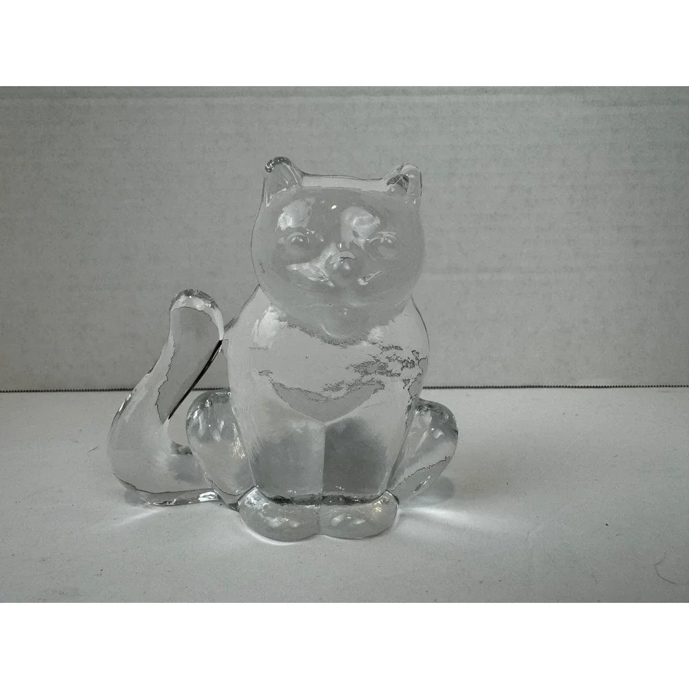 VTG Kosta Boda Zoo Series Bertil‎ Vallien Clear Glass Cat Figurine Paperweight
